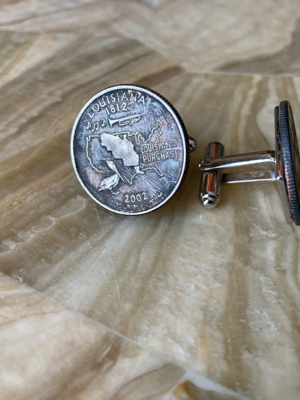 Louisiana State Quarter Coin Cufflinks 2002